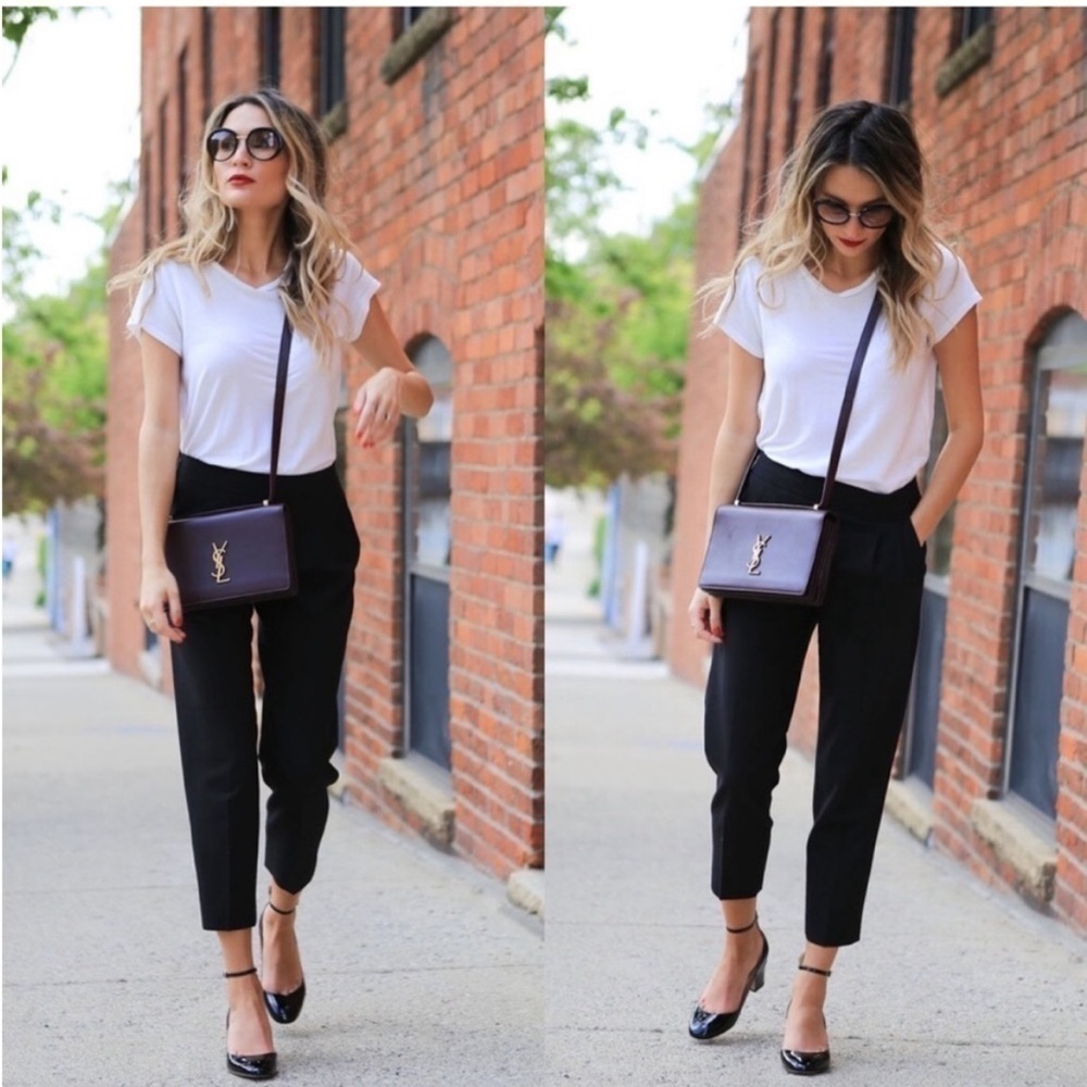 Aritzia Babaton Cohen Trouser Cropped Pleated Dress Pant Jogger Black Crepe Sz 4